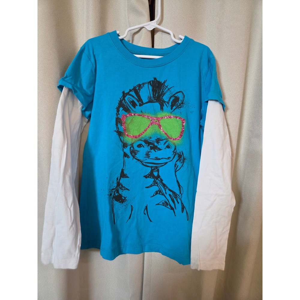 Forever Orchid Girls Blue Zebra Glitter Sunglasses Layered Long Sleeve Tee 12